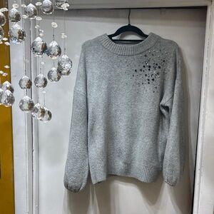 a new day Light Gray Embellished Sweater